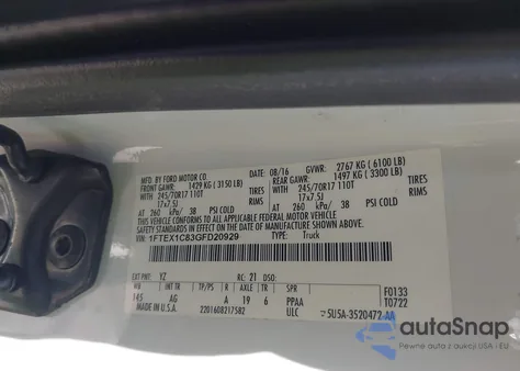 2016 Ford F-150 Xl from USA, damaged, VIN 1FTEX1C83GFD20929